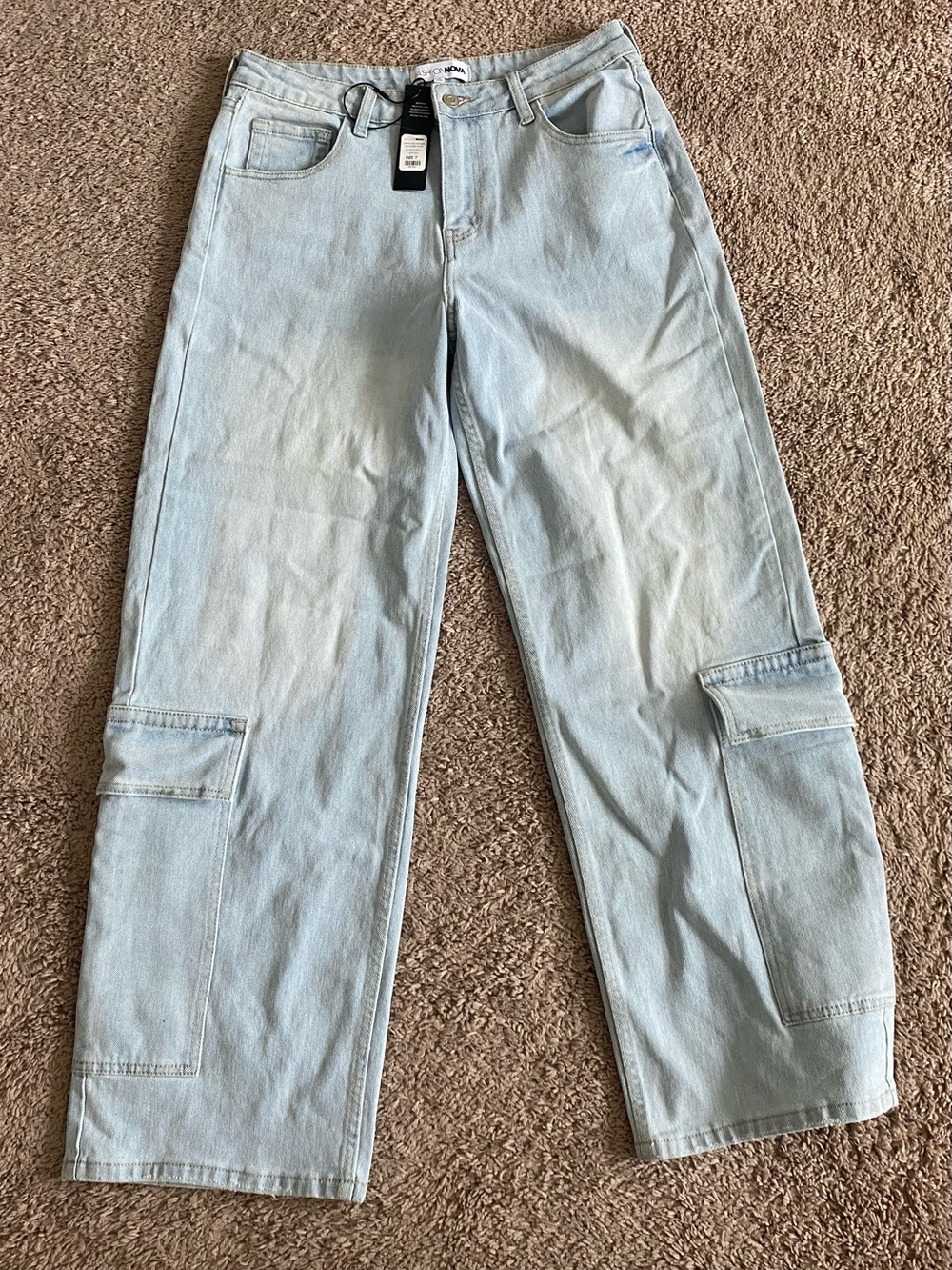 Fashion Nova Light Blue Straight Leg Cargo Jeans